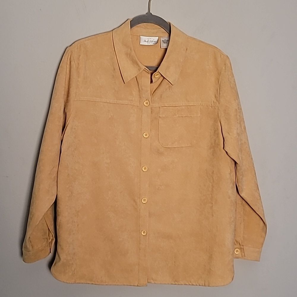 VTG Studio Works Yellow Faux Suede Shirt Sz LP Shacket